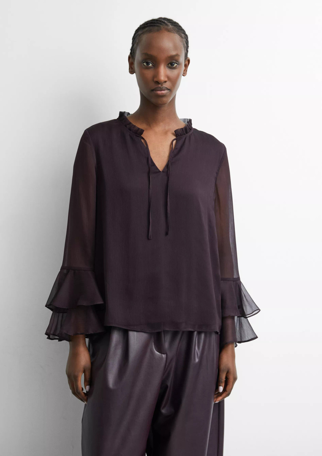 Sheer Plum Chiffon Blouse with Matching Trousers Sheer Plum Chiffon Blouse with Matching Trousers — Chiffon Blouse Outfits 2027