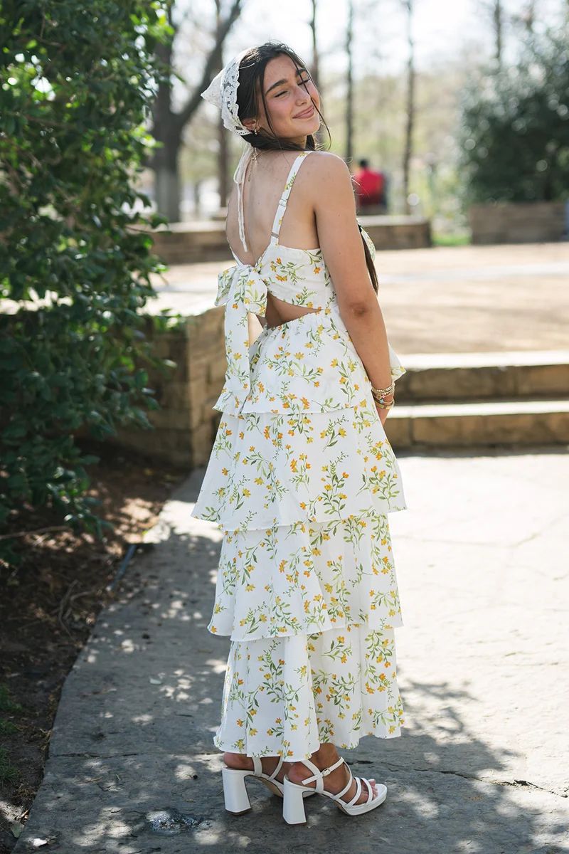 White Platform Sandals Outfit Idea — Midi Picnic Dress 2027