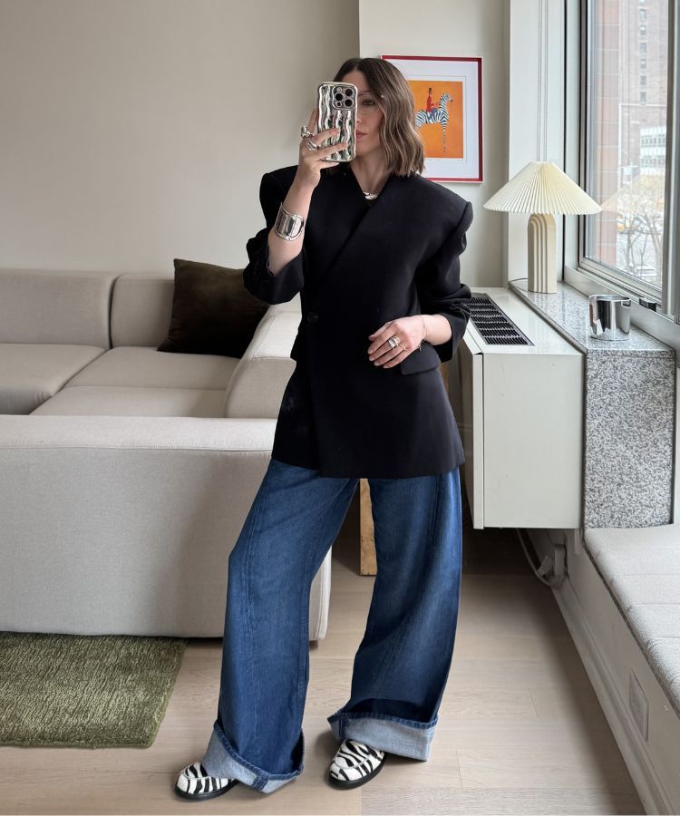 Black Blazer and Wide-Leg Jeans with Zebra Flats — Pinterest Girl Outfits 2027