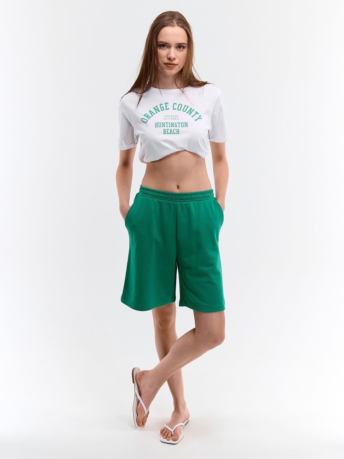 Orange County Huntington Beach Cropped Tee and Athletic Shorts Orange County Huntington Beach Cropped Tee and Athletic Shorts — Huntington Beach Outfits 2027