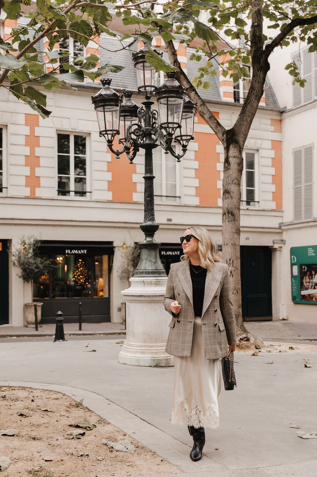Oversized Plaid Blazer with Satin Skirt and Boots — Pinterest Girl Outfits 2027