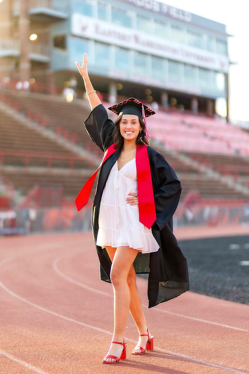 Graduation Gown with Red Stole and Block Heels — Graduation Speaker Outfits 2027