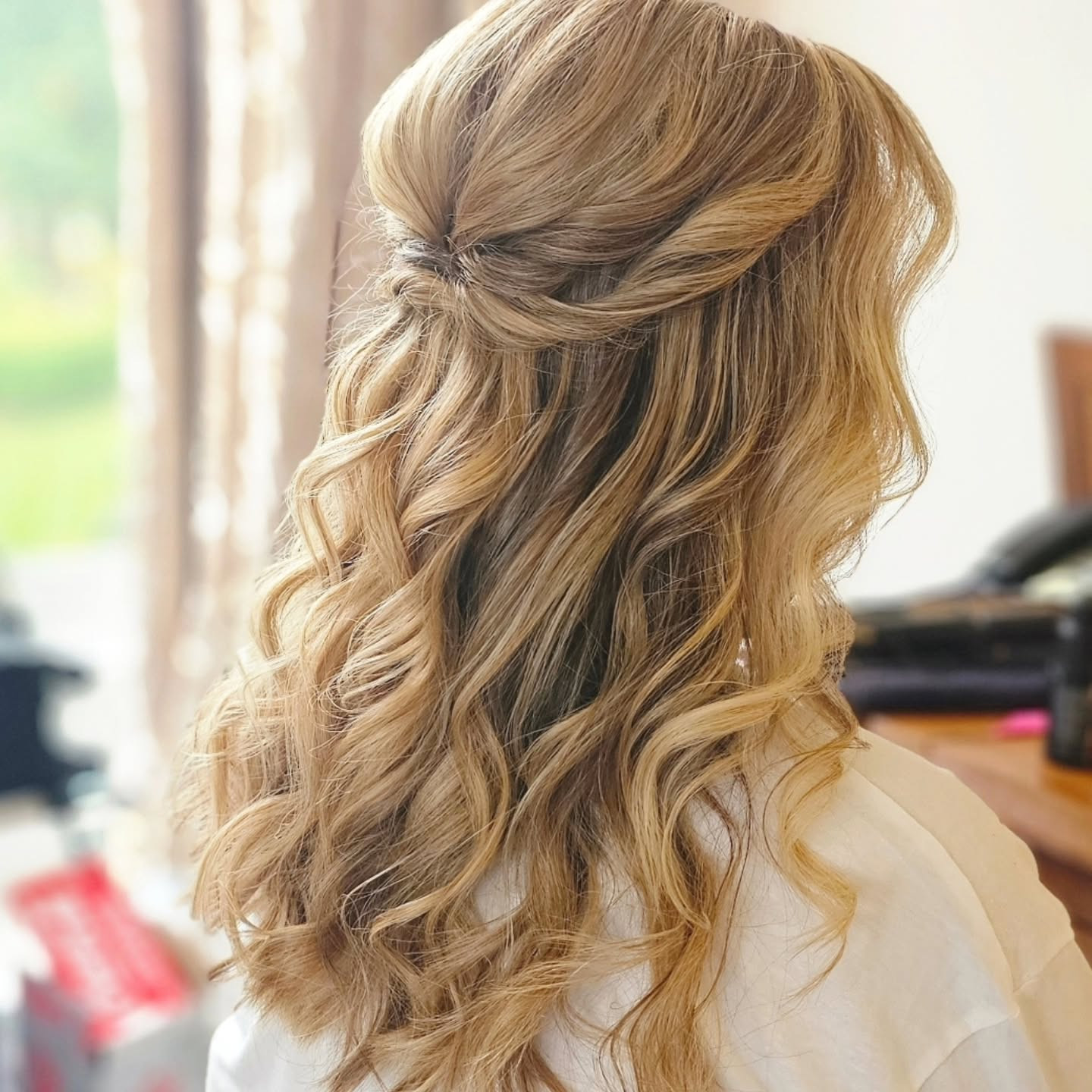 Honey Blonde Half-Up with Twisted Crown Honey Blonde Half-Up with Twisted Crown — Down Family Photo Hairstyles 2027