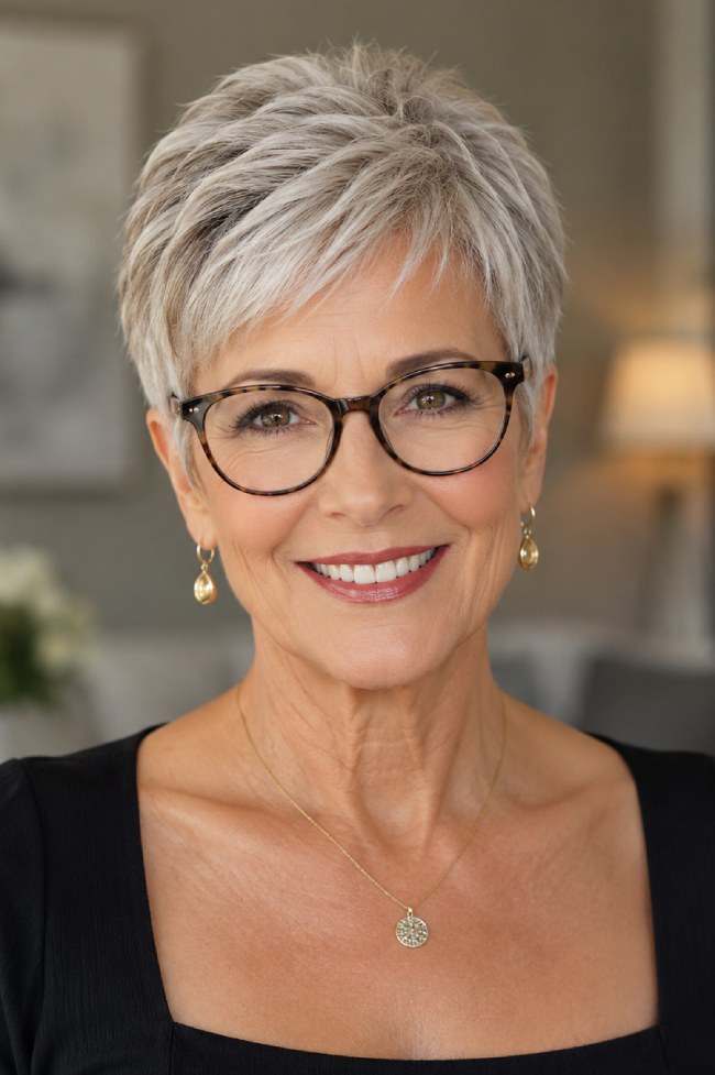 Frosted Silver Pixie With Textured Layers Frosted Silver Pixie With Textured Layers — Pixie 2027 for Women Over 40