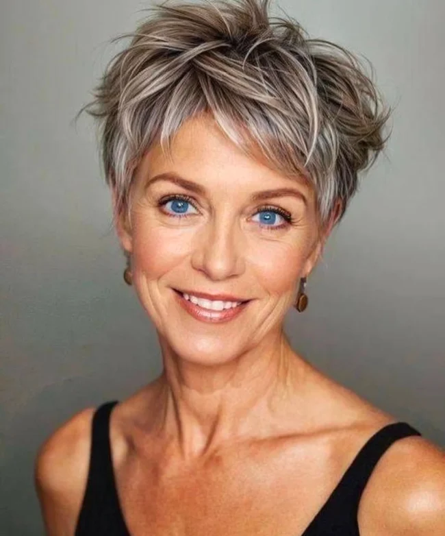 Grey Blonde Pixie With Wispy Bangs Grey Blonde Pixie With Wispy Bangs — Pixie 2027 for Women Over 40
