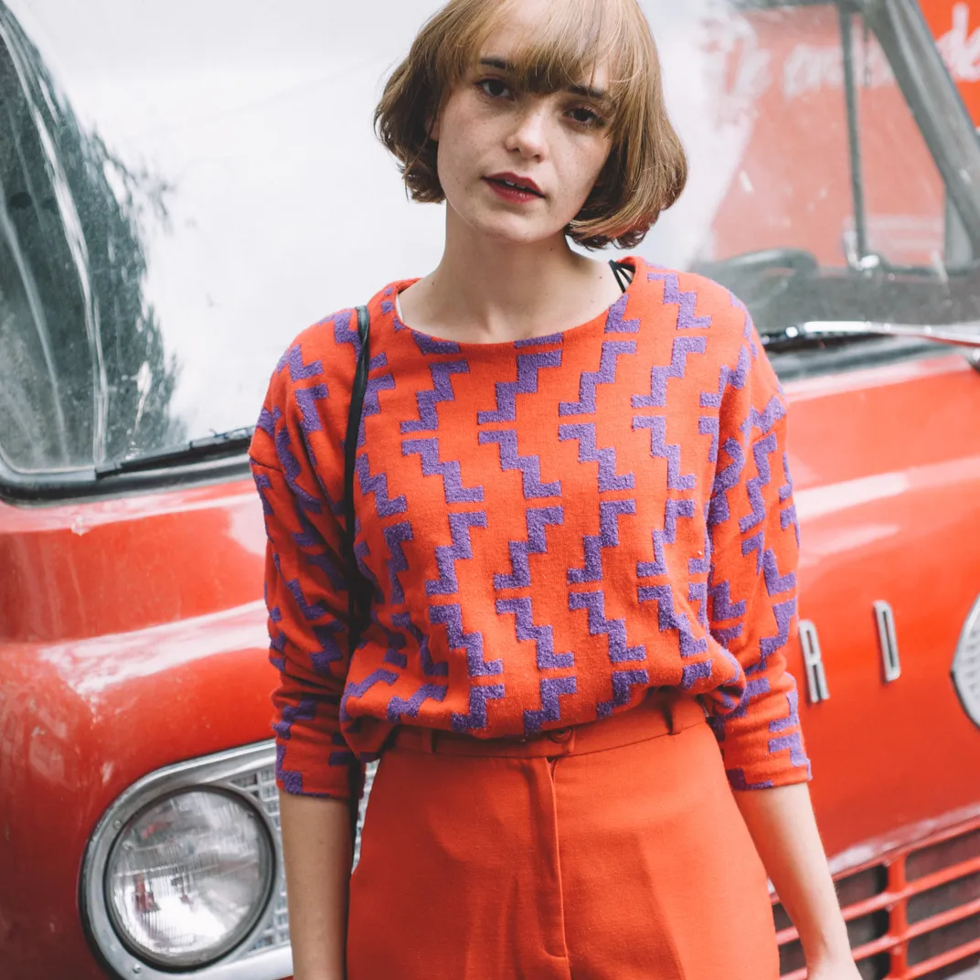 Orange Knitted Cardigan Over Plaid Shirt and Suede Skirt Orange Knitted Cardigan Over Plaid Shirt and Suede Skirt — Mexico City Outfits 2027