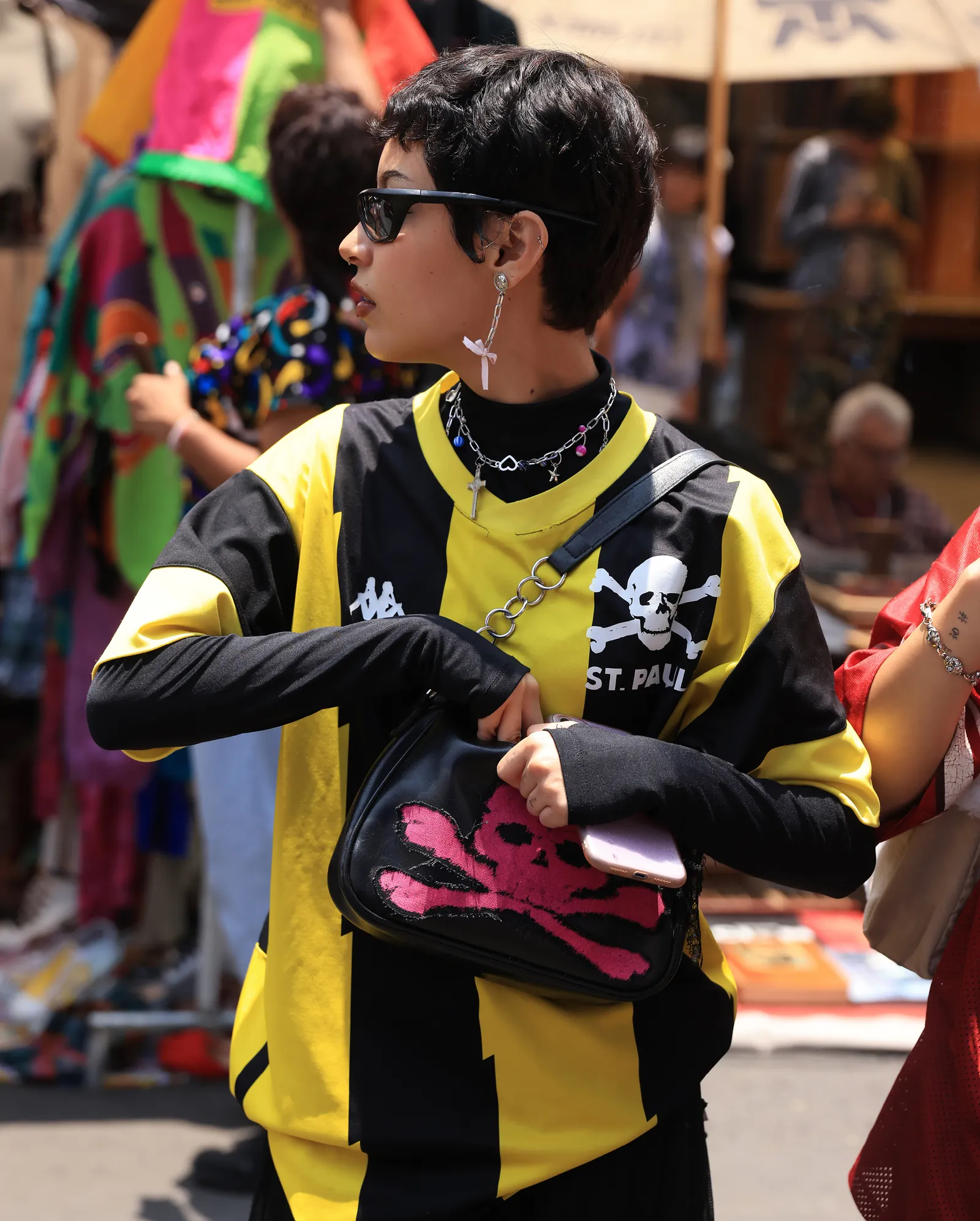 Yellow and Black Striped Graphic Jersey Over Undershirt Yellow and Black Striped Graphic Jersey Over Undershirt — Mexico City Outfits 2027