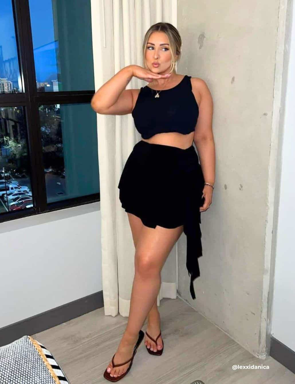Minimalist Chic: Black Knit Set with Tie Skirt — Cocktail Bar Outfits 2027