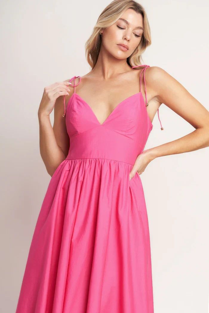 Vibrant Hot Pink Cotton Dress with Tie Shoulder Straps Vibrant Hot Pink Cotton Dress with Tie Shoulder Straps — Bridal Shower Dress 2027 for Guest