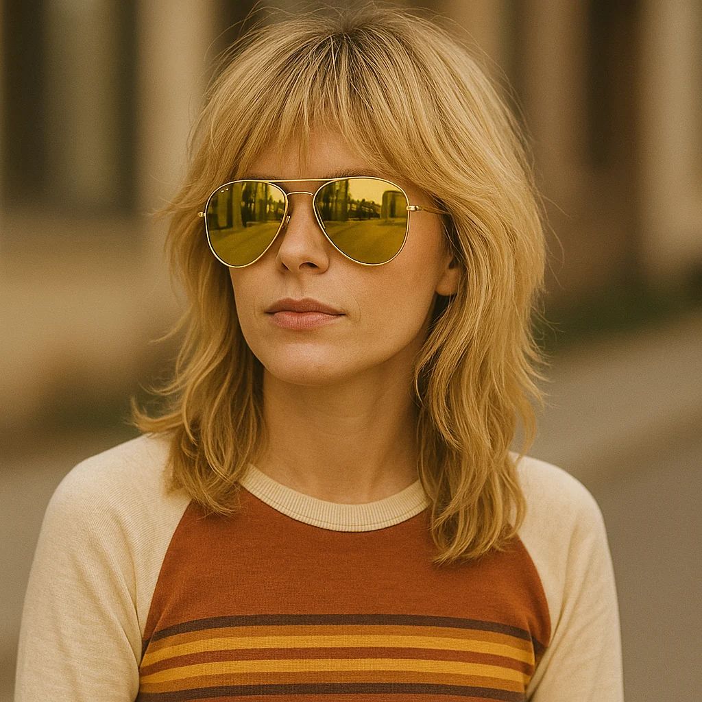 Vintage Vibes: Gold Aviators with Striped Raglan Shirt — Aviator Sunglasses for Women 2027