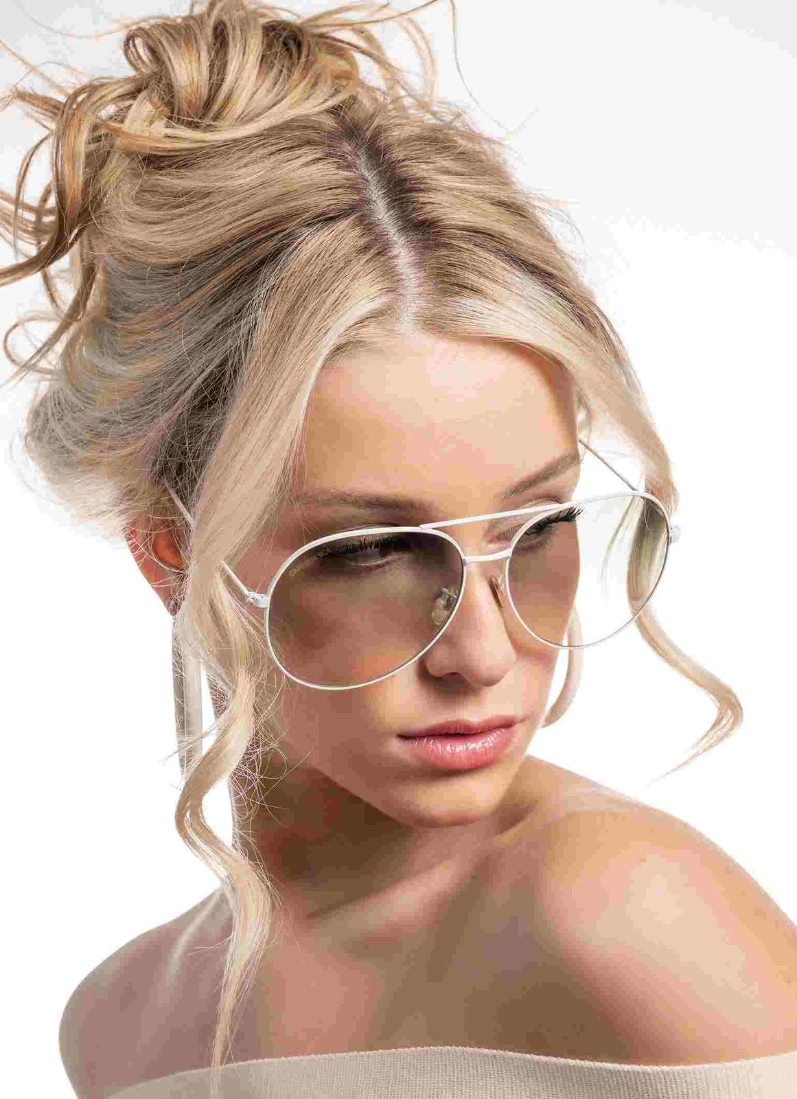 Silver Aviators with Blue Lenses and a White Top — Aviator Sunglasses for Women 2027