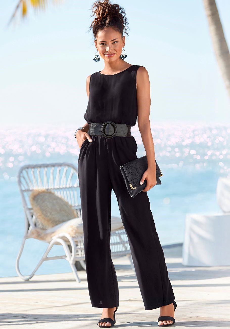 Black Chiffon Jumpsuit with Wide Belt for Casual Sophistication Black Chiffon Jumpsuit with Wide Belt for Casual Sophistication — Sleeveless Jumpsuit Outfits 2027