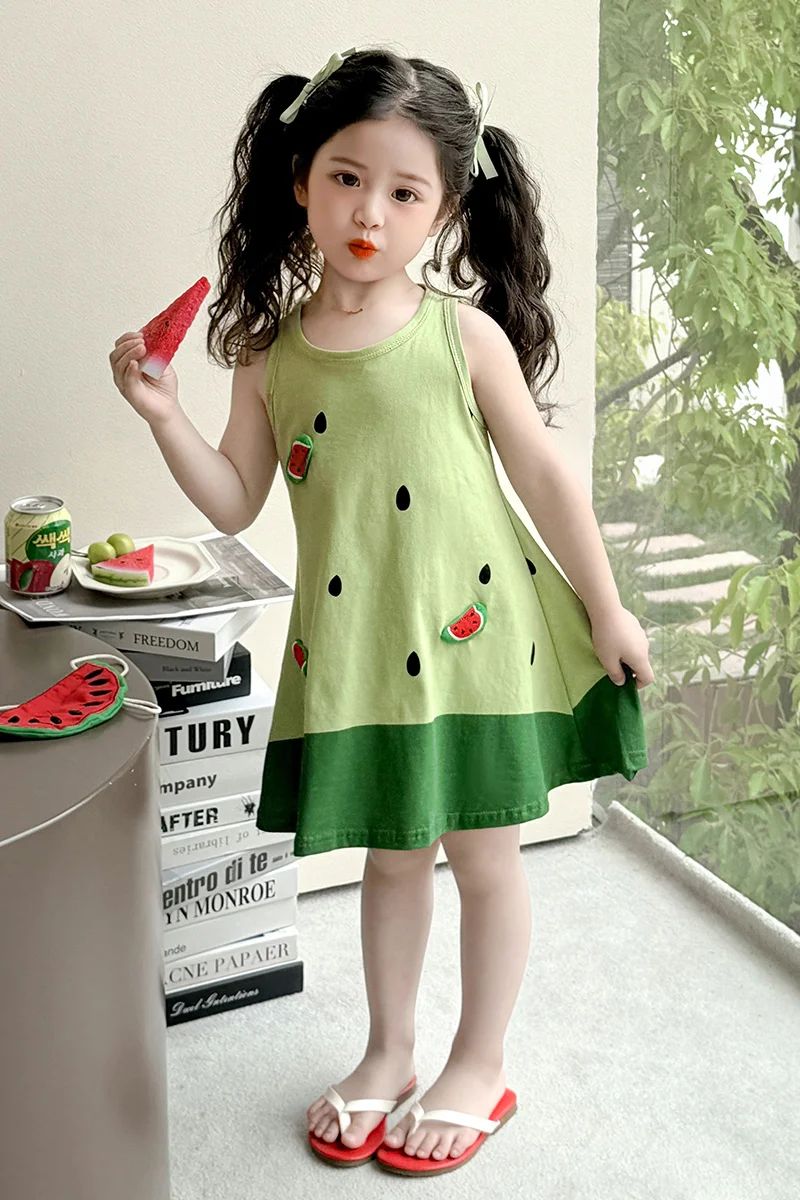 Playful Watermelon Print Cotton Dress Playful Watermelon Print Cotton Dress — Toddler Girl Outfits 2027