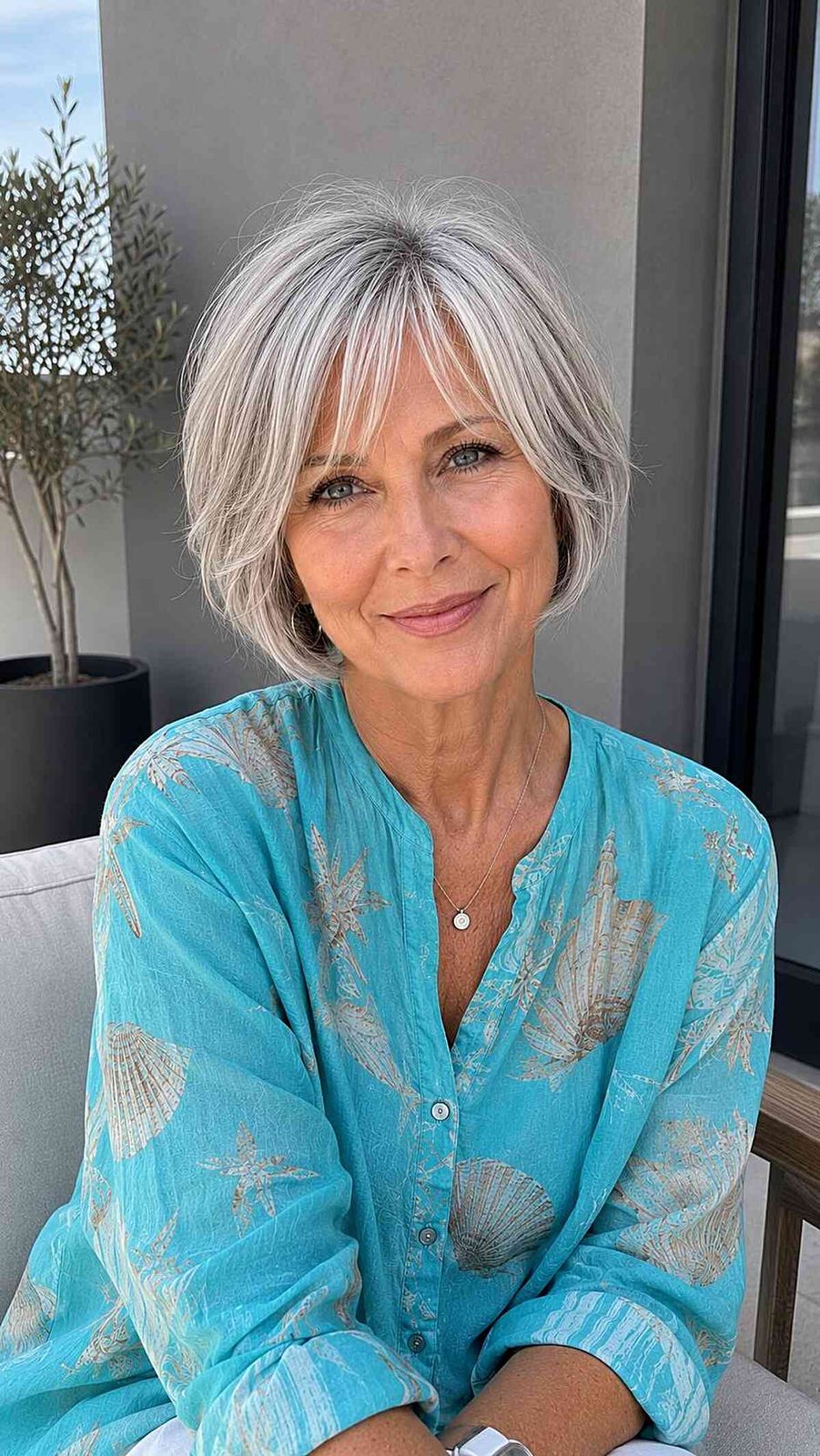 Sleek Chin Bob With Full Straight Fringe — Transitioning to Gray Hair 2027