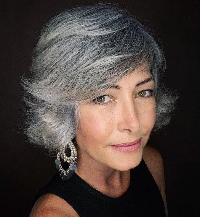 Stacked Bob With Ash Gray Highlights — Transitioning to Gray Hair 2027