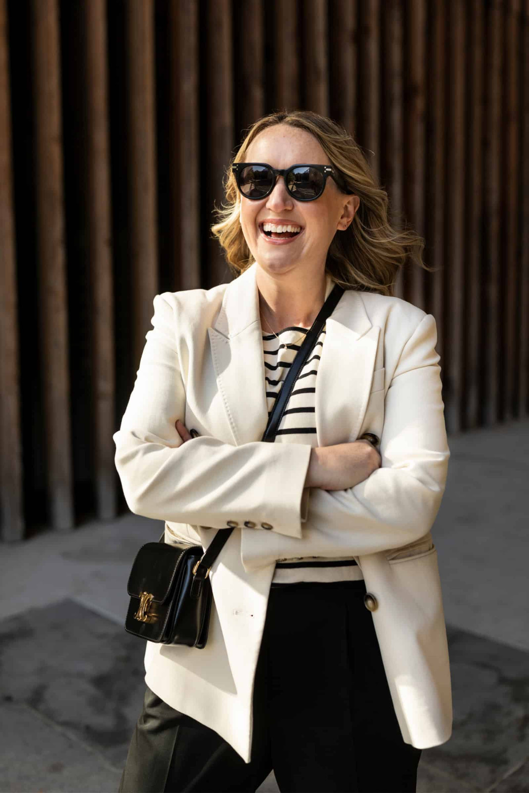 Oversized Blazer, Striped Tee, and Black Baguette Bag Oversized Blazer, Striped Tee, and Black Baguette Bag — Baguette Bag Aesthetic 2027