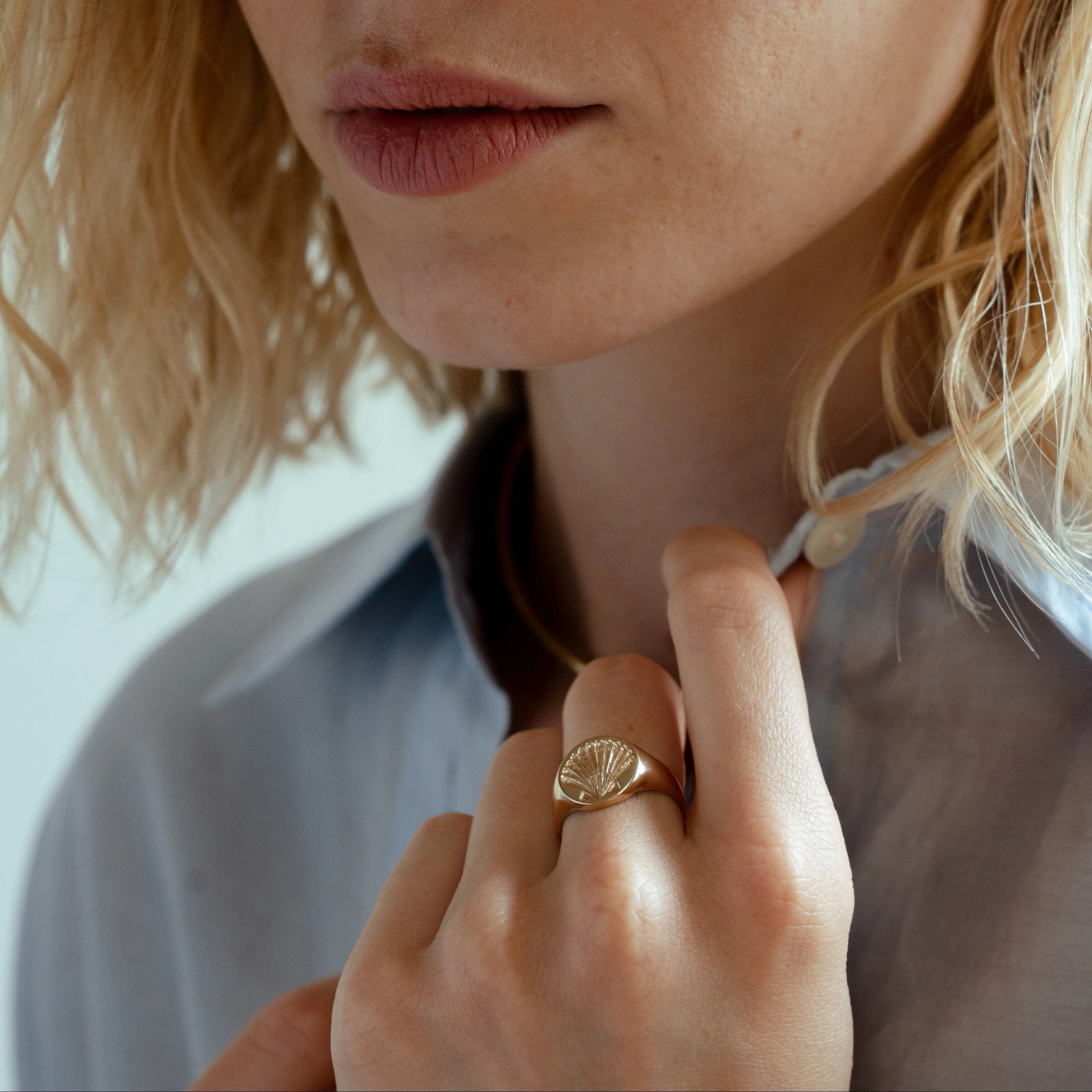 Sunburst Engraved Signet Ring with Collared Shirt Sunburst Engraved Signet Ring with Collared Shirt — Signet Rings 2027