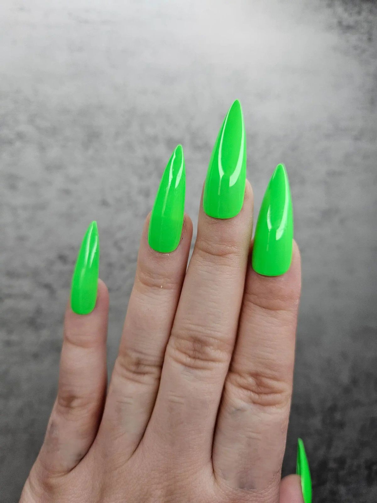 Vibrant Neon Green Glossy Stilettos — The Lighting Is Bright Neon Stiletto Nails 2027