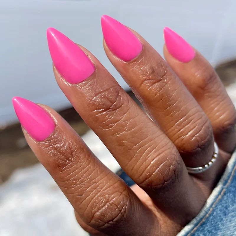 Visual Idea — Opaque Hot Pink Polish Neon Stiletto Nails 2027