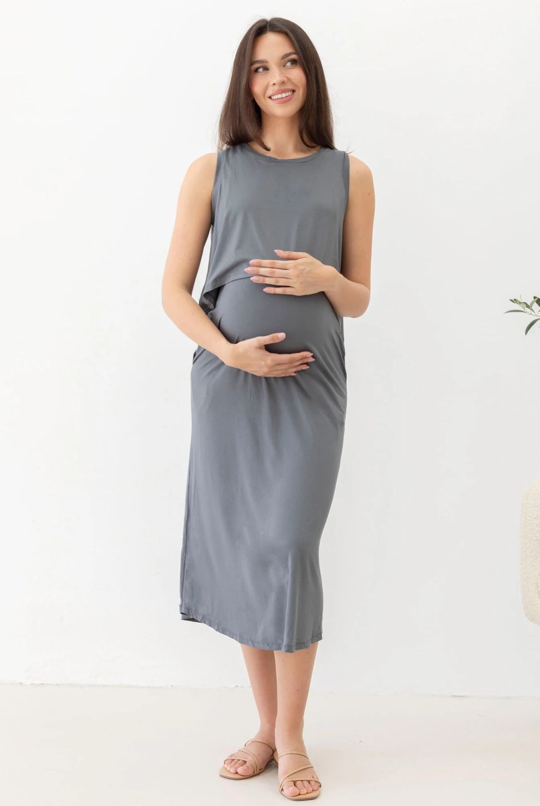 Grey Jersey Midi Dress for Everyday Wear Midi Dresses 2027 for Nursing Moms