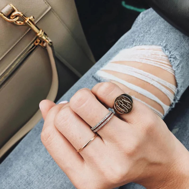Monogrammed Oval Signet Ring with Ripped Denim Monogrammed Oval Signet Ring with Ripped Denim — Signet Rings 2027