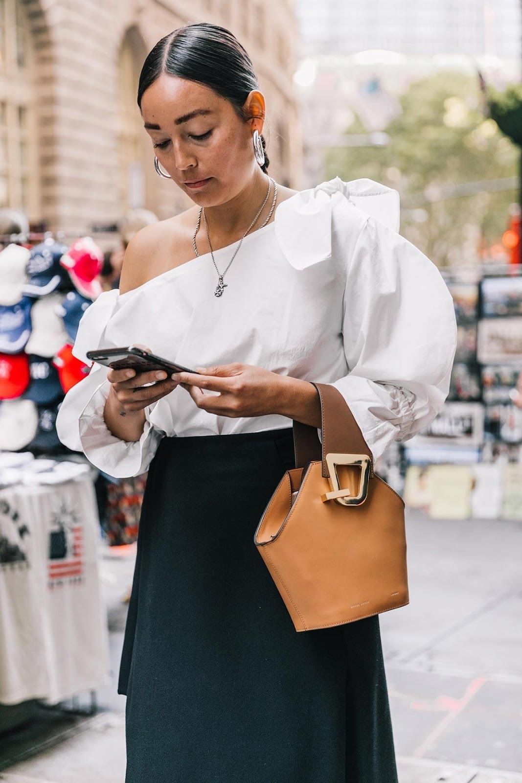 White Off-Shoulder Puff Sleeve Blouse with Black Skirt White Off-Shoulder Puff Sleeve Blouse with Black Skirt — Puff Sleeve Blouse Outfits 2027