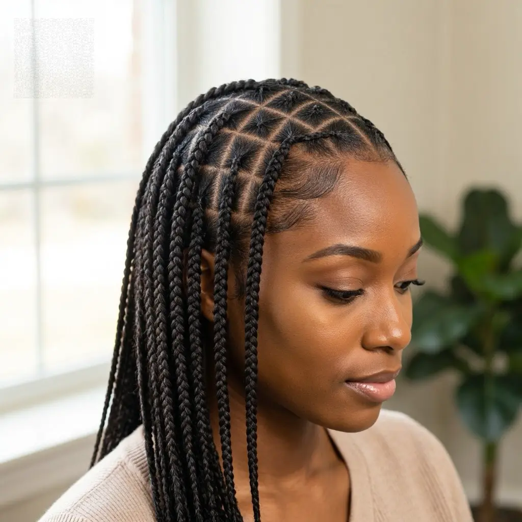 Long Straight Black Box Braids With Diamond Parting — Long Knotless Braids 2027