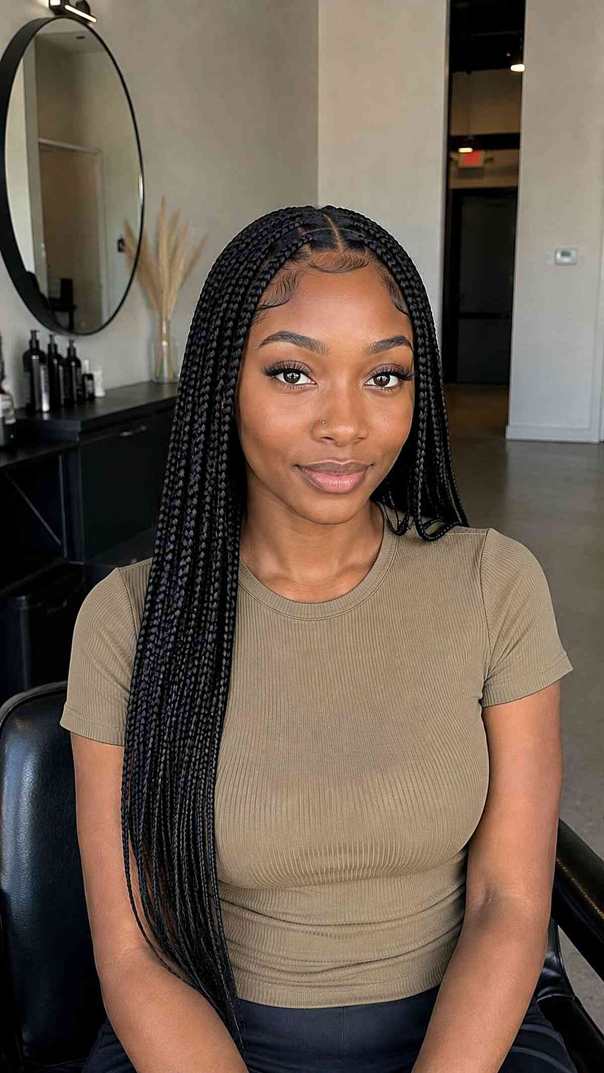 No Bangs Mid-Back Black Knotless Box Braids — Long Knotless Braids 2027