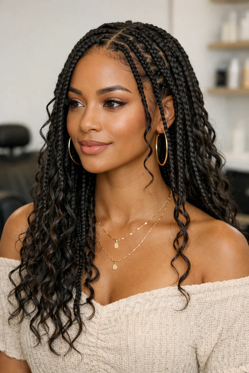 Boho Knotless Braids (Up-do) in Haverstraw, NY | PG Hair Styles – PG Hair Styles & Supplies