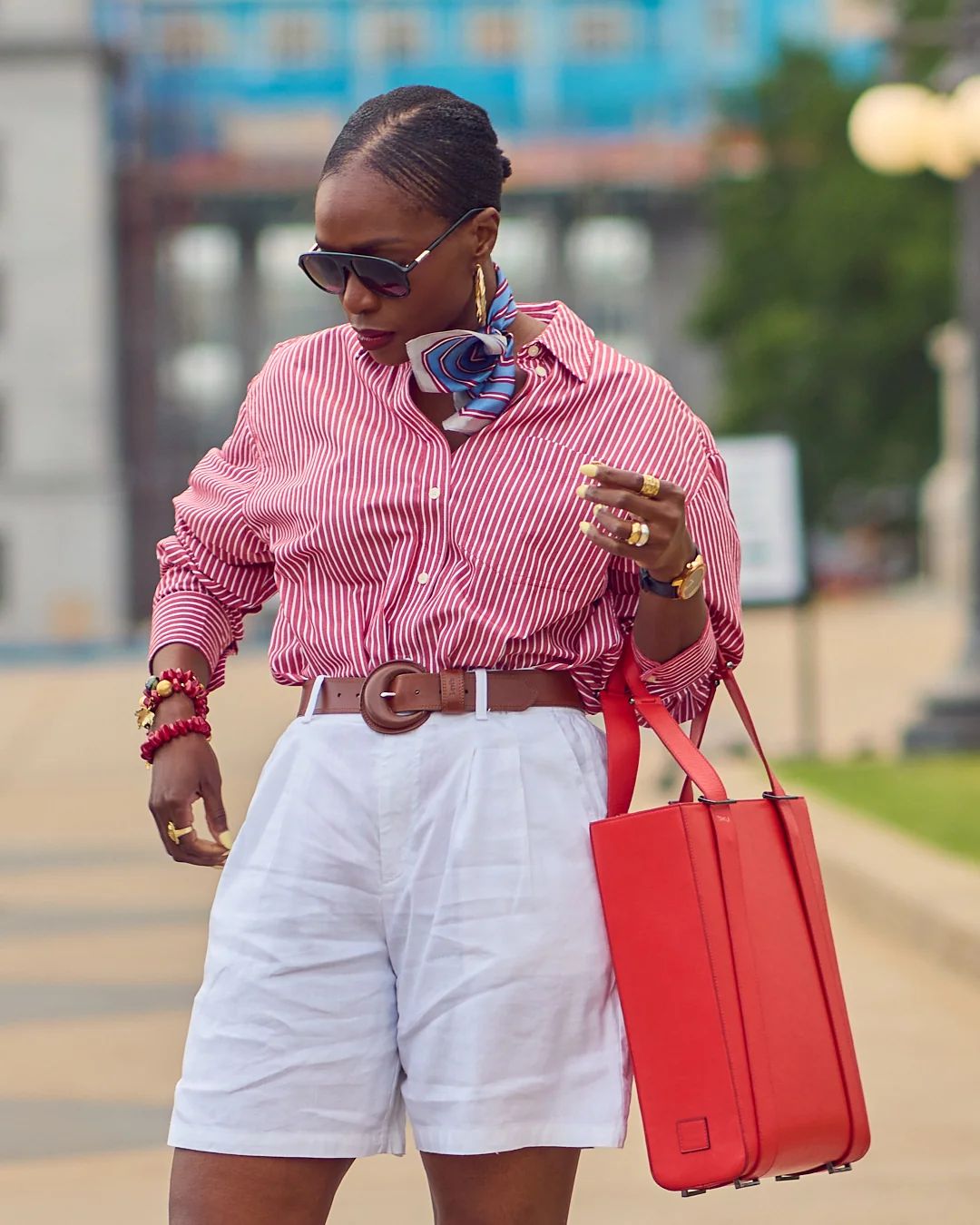 Red and White Stripes with Pleated Shorts Red and White Stripes with Pleated Shorts — Classic Americana Outfits 2027