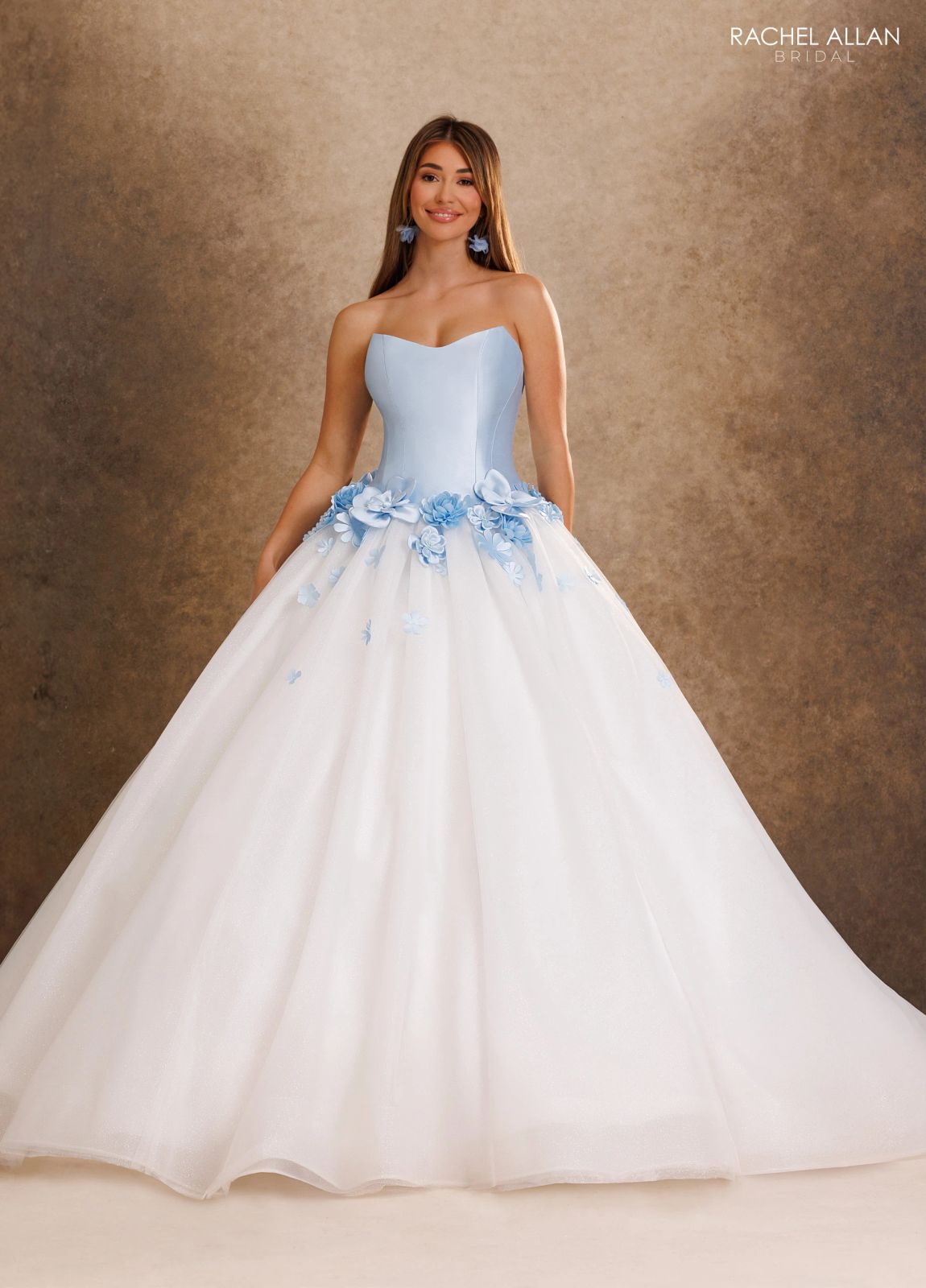 White Ballgown with Light Blue Bodice and Florals — Colored Wedding Dresses 2027