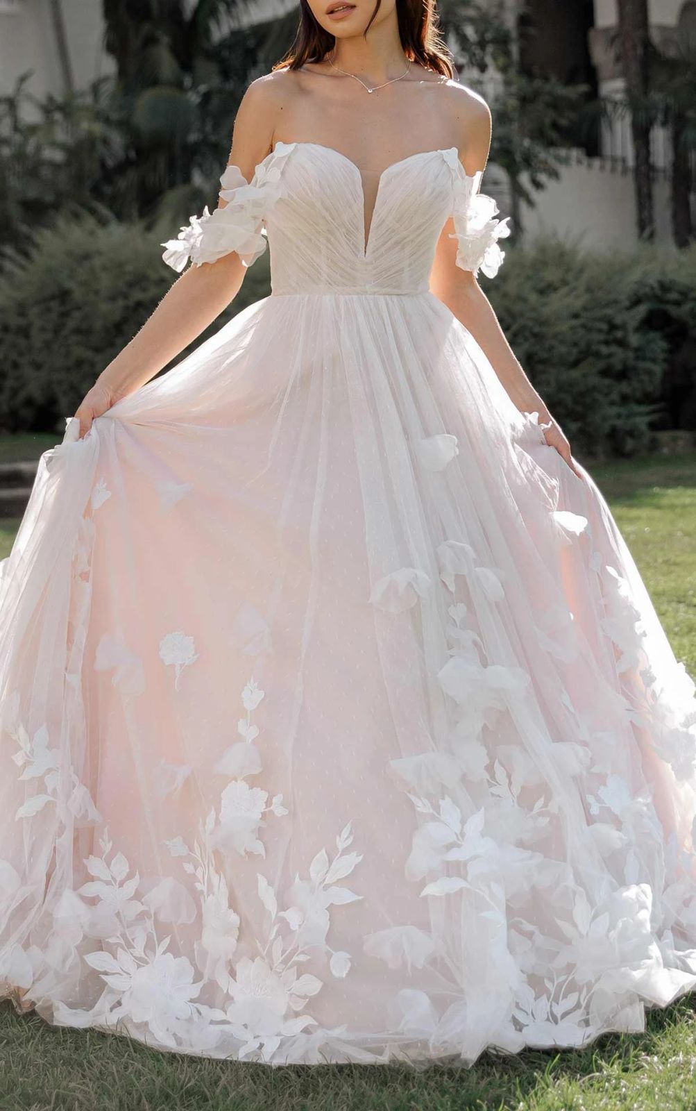 Blush Pink Ballgown with 3D Floral Appliques — Colored Wedding Dresses 2027
