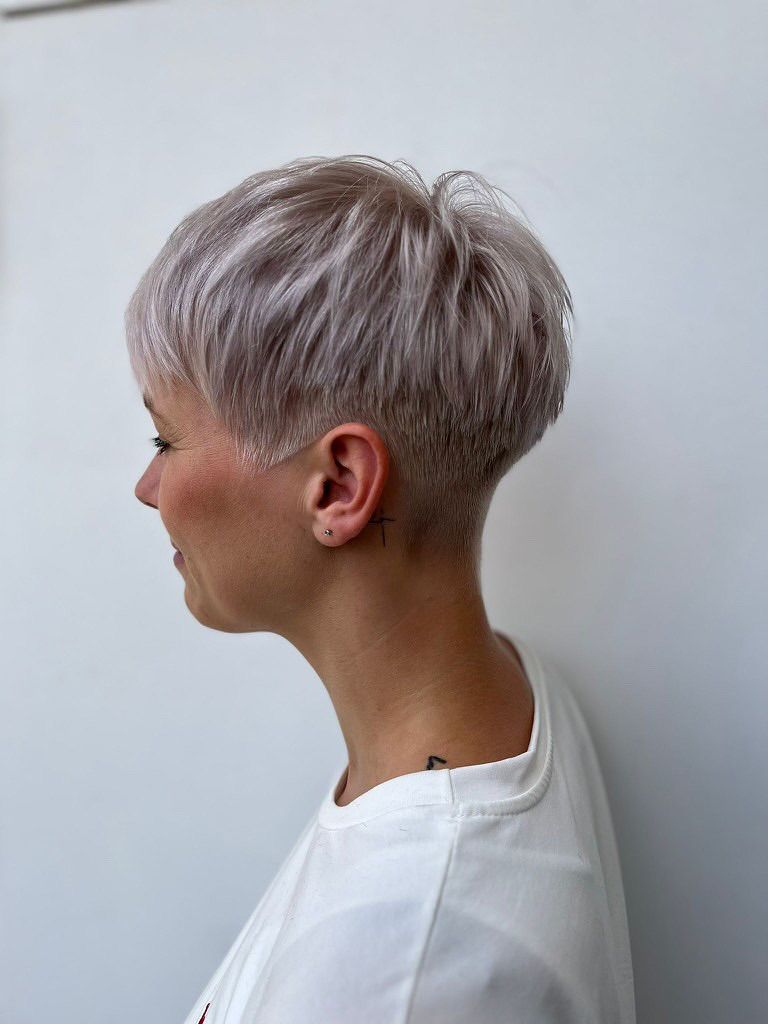 Ash Blonde Pixie With Undercut Nape Ash Blonde Pixie With Undercut Nape — Classic Pixie 2027