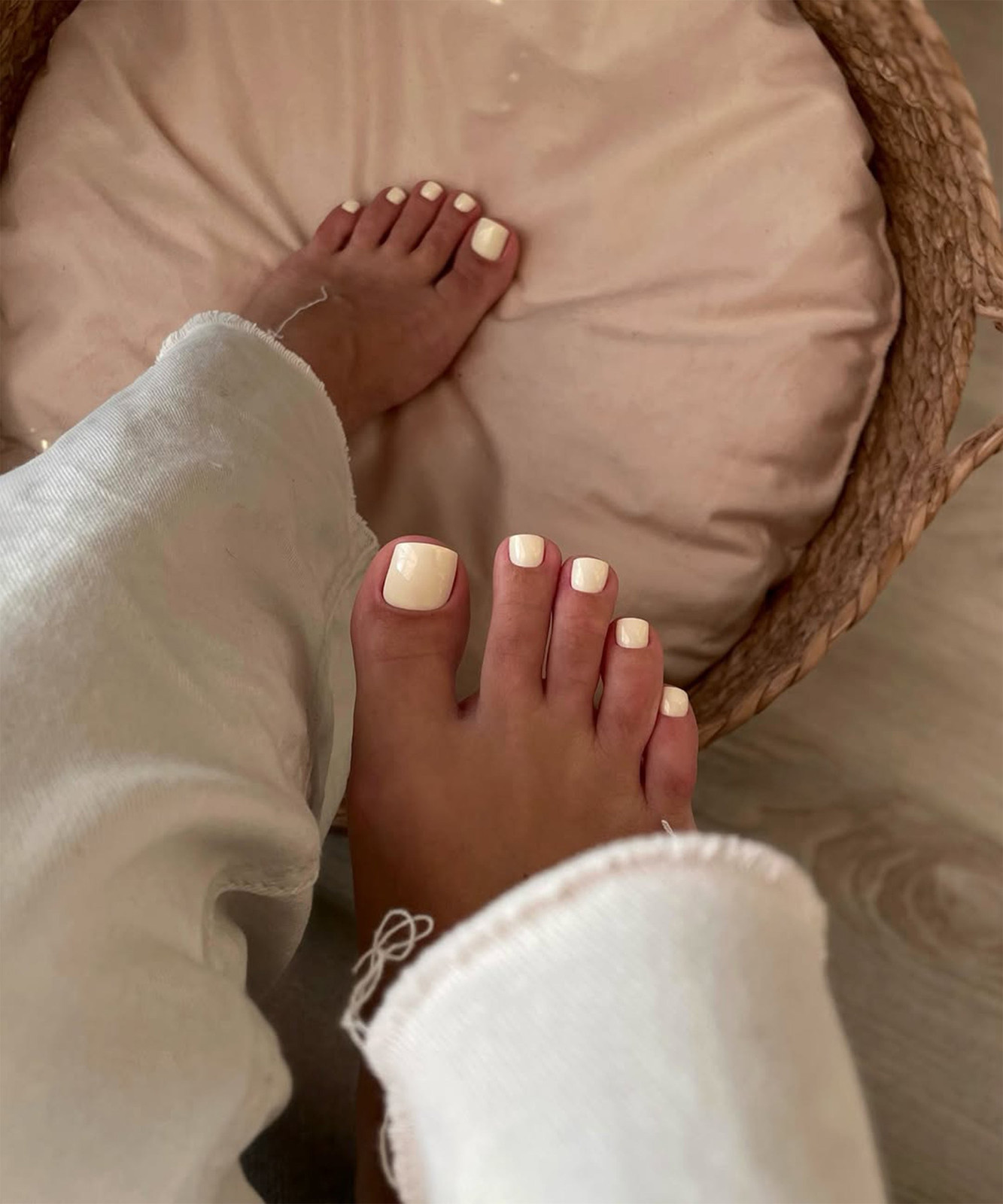 Pale Cream Glossy Pedicure — Toe Nails 2027 for Tan Skin