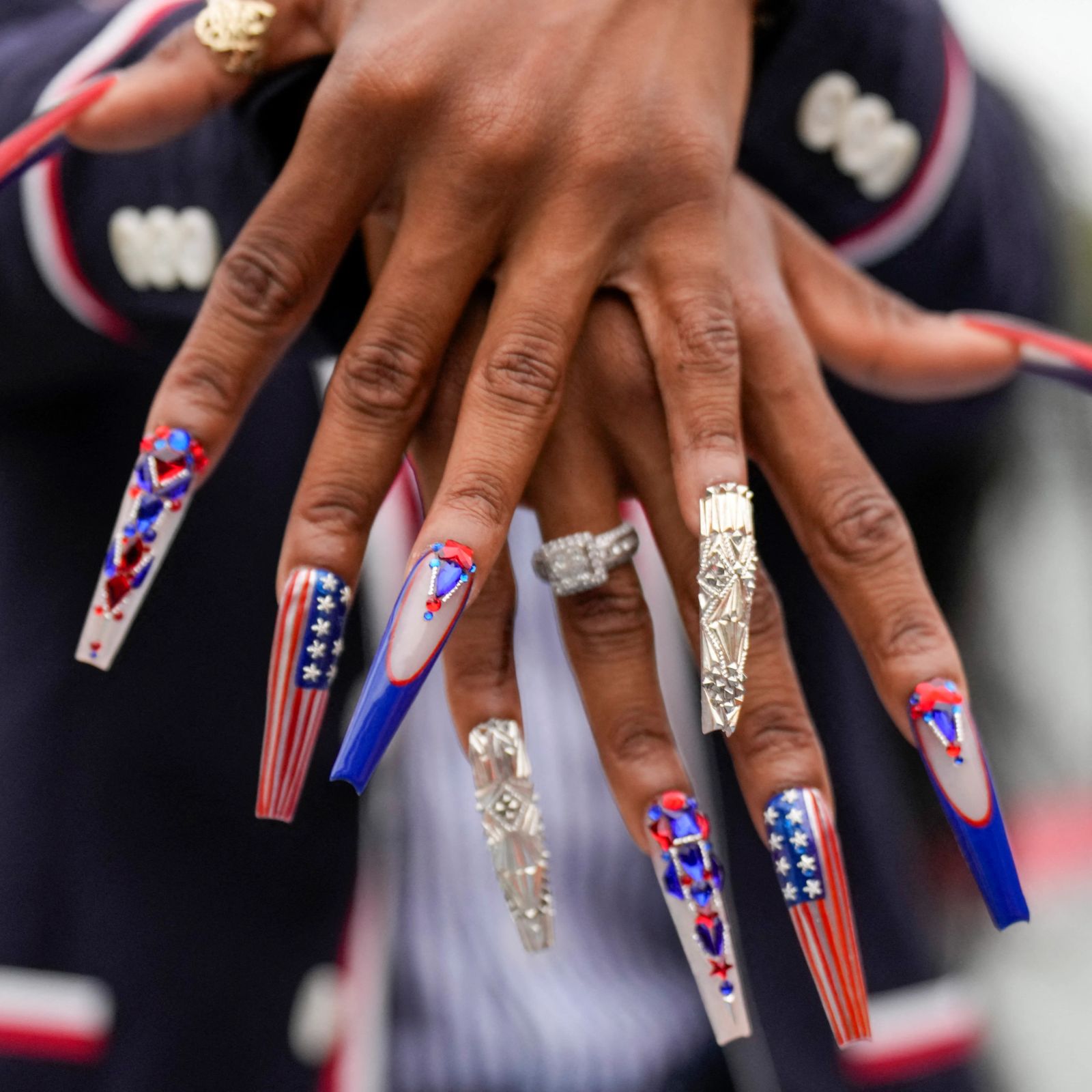 American Flag Rhinestone Stiletto Nails American Flag Rhinestone Stiletto Nails — Simple Gymnastics Nails 2027