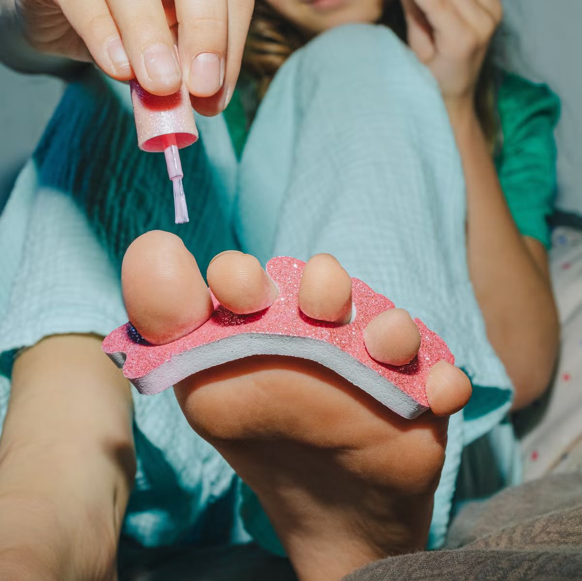 Deep Red with Cuticle Glitter Band — Toe Nails 2027 for Women Over 60