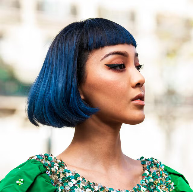 Dark Blue Bob With Micro Bangs Dark Blue Bob With Micro Bangs — Dip Dye Bob 2027