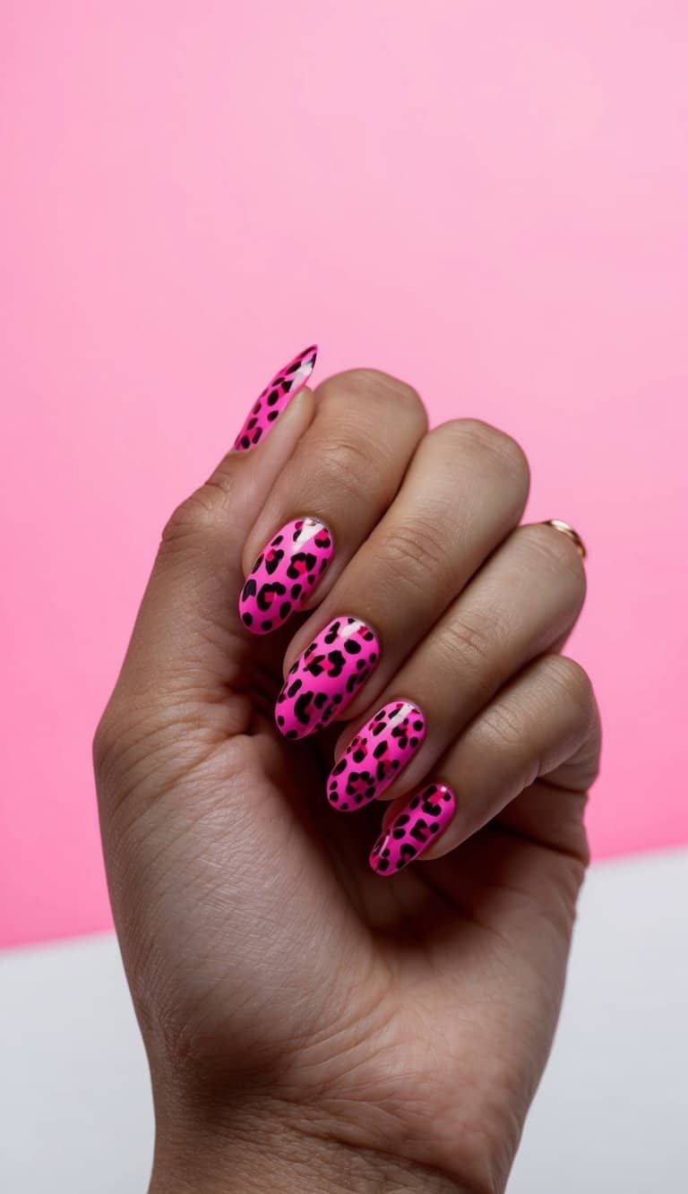Hot Pink Leopard Print Almond Nails Hot Pink Leopard Print Almond Nails — Magenta Nails 2027