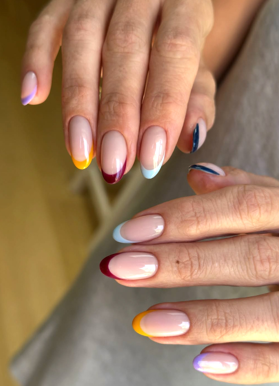 Varied Color Micro French on Oval Nails Varied Color Micro French on Oval Nails — Colored Micro French Nails 2027