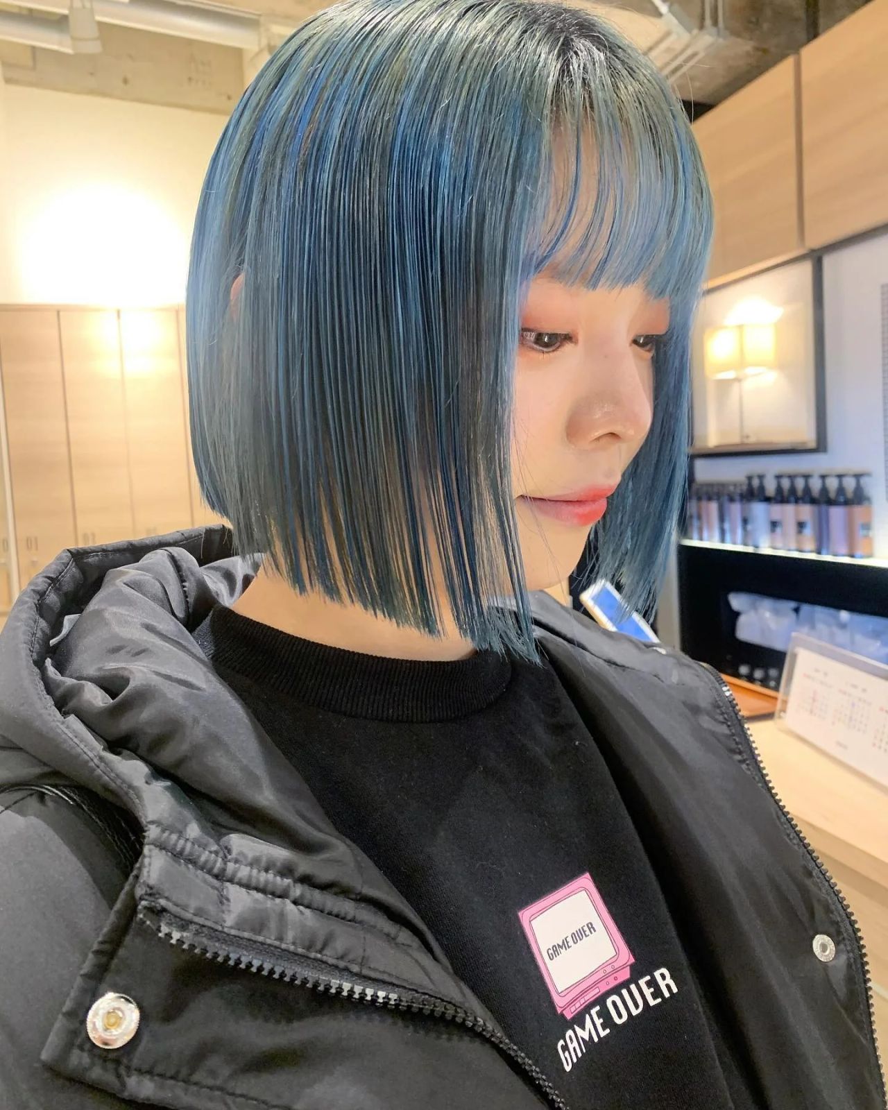 Blunt Bob With Blunt Bangs in Light Blue Blunt Bob With Blunt Bangs in Light Blue — Sky Blue Hair 2027
