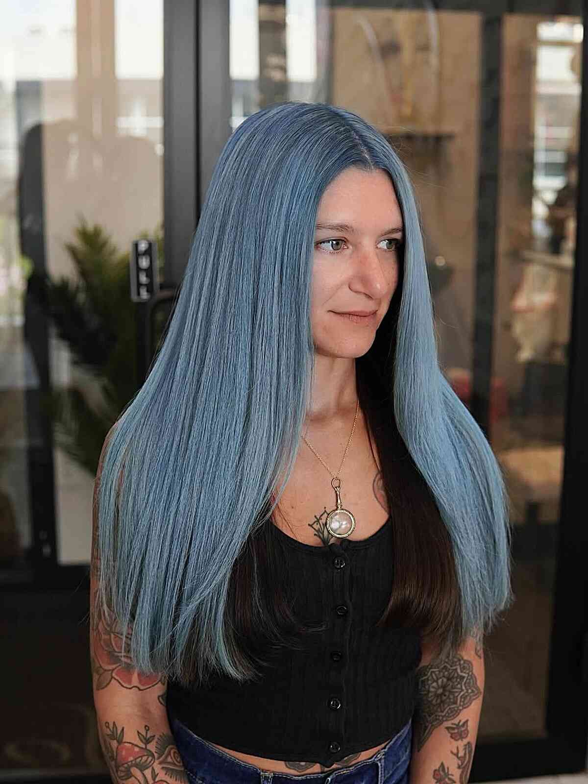 Mid-Back Straight Hair in Pastel Blue Mid-Back Straight Hair in Pastel Blue — Sky Blue Hair 2027