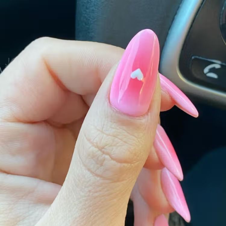 Pink White Heart Charm Stiletto Pink White Heart Charm Stiletto — Airbrush Nails 2027