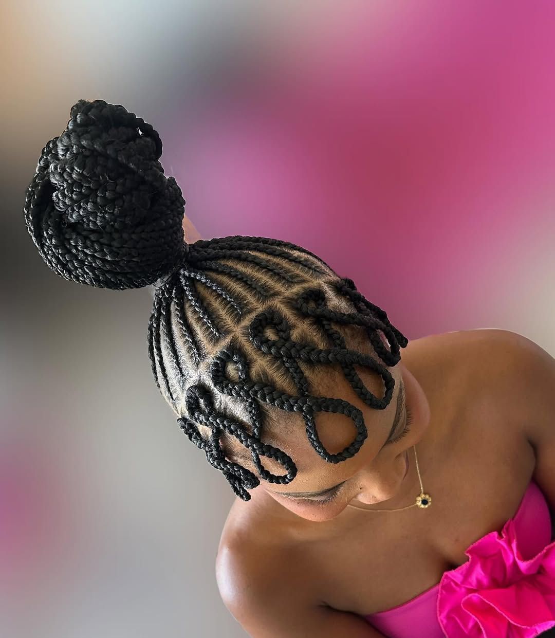 High Bun With Looped Face Framing Braids High Bun With Looped Face Framing Braids — Box Braids 2027 for Prom