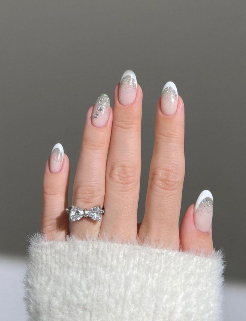 Glossy With Glitter Visual Idea Glossy With Glitter Visual Idea — Silver New Years Nails 2027