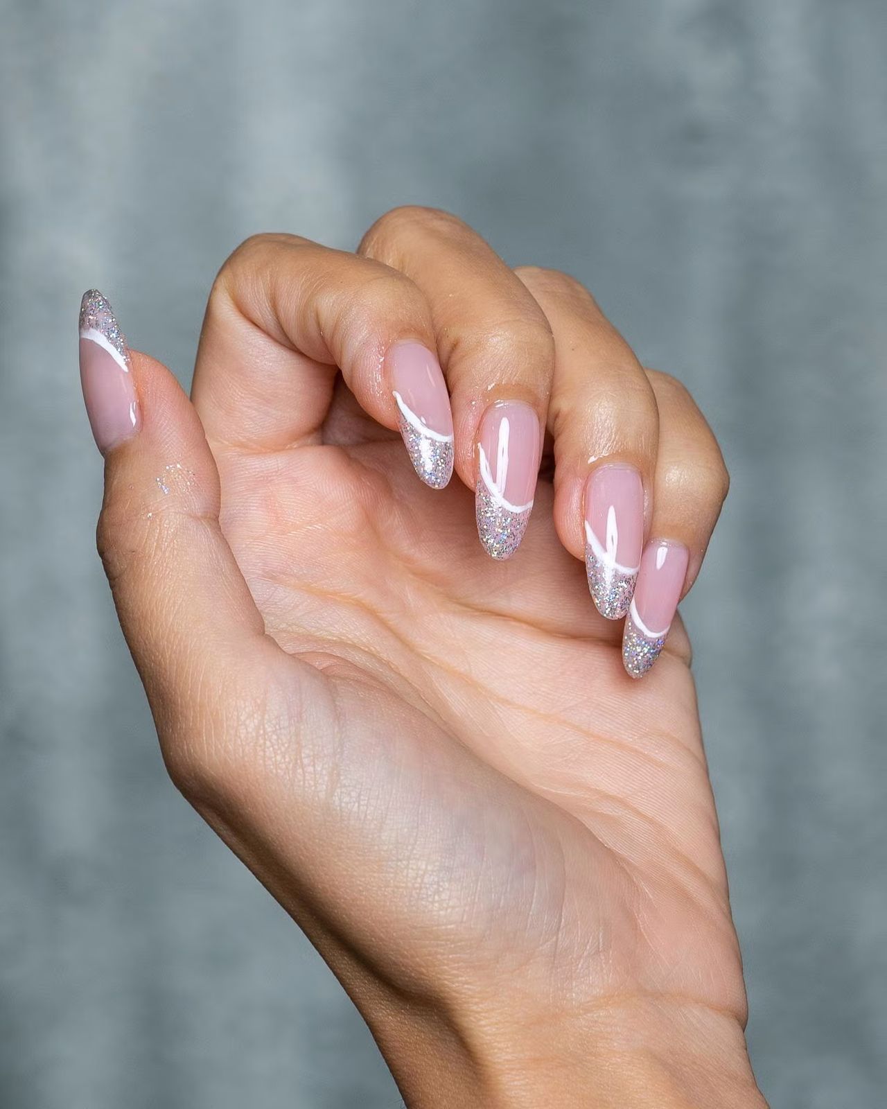 Close-Up Of One Hand Visual Idea Close-Up Of One Hand Visual Idea — Silver New Years Nails 2027