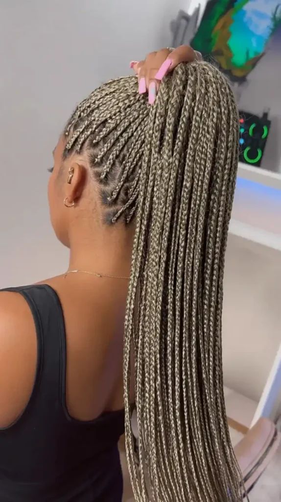 High Sleek Blonde Highlight Ponytail High Sleek Blonde Highlight Ponytail — Box Braids 2027 for Prom