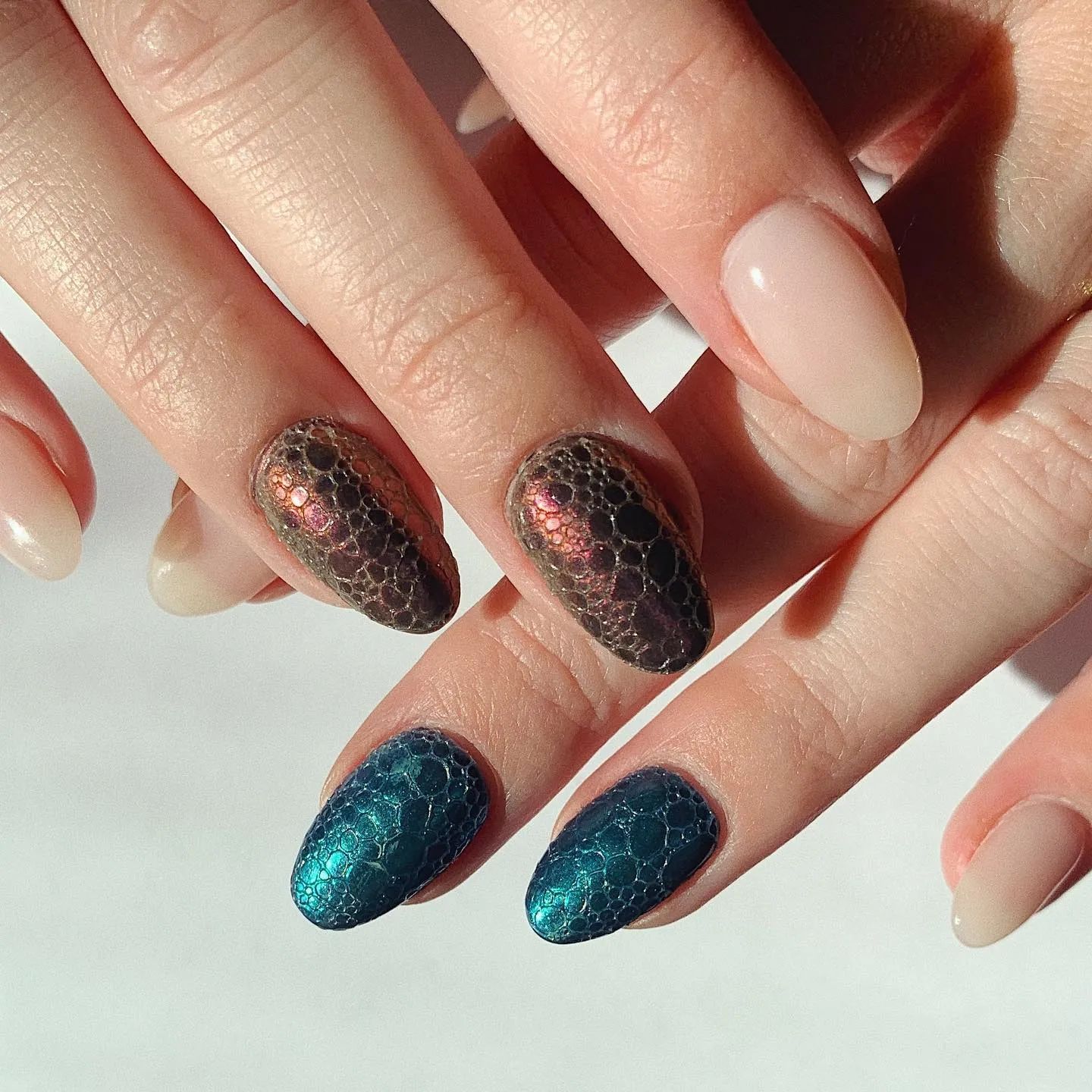 Chrome With Textured Print Visual Idea Chrome With Textured Print Visual Idea — Snake Print Nails 2027
