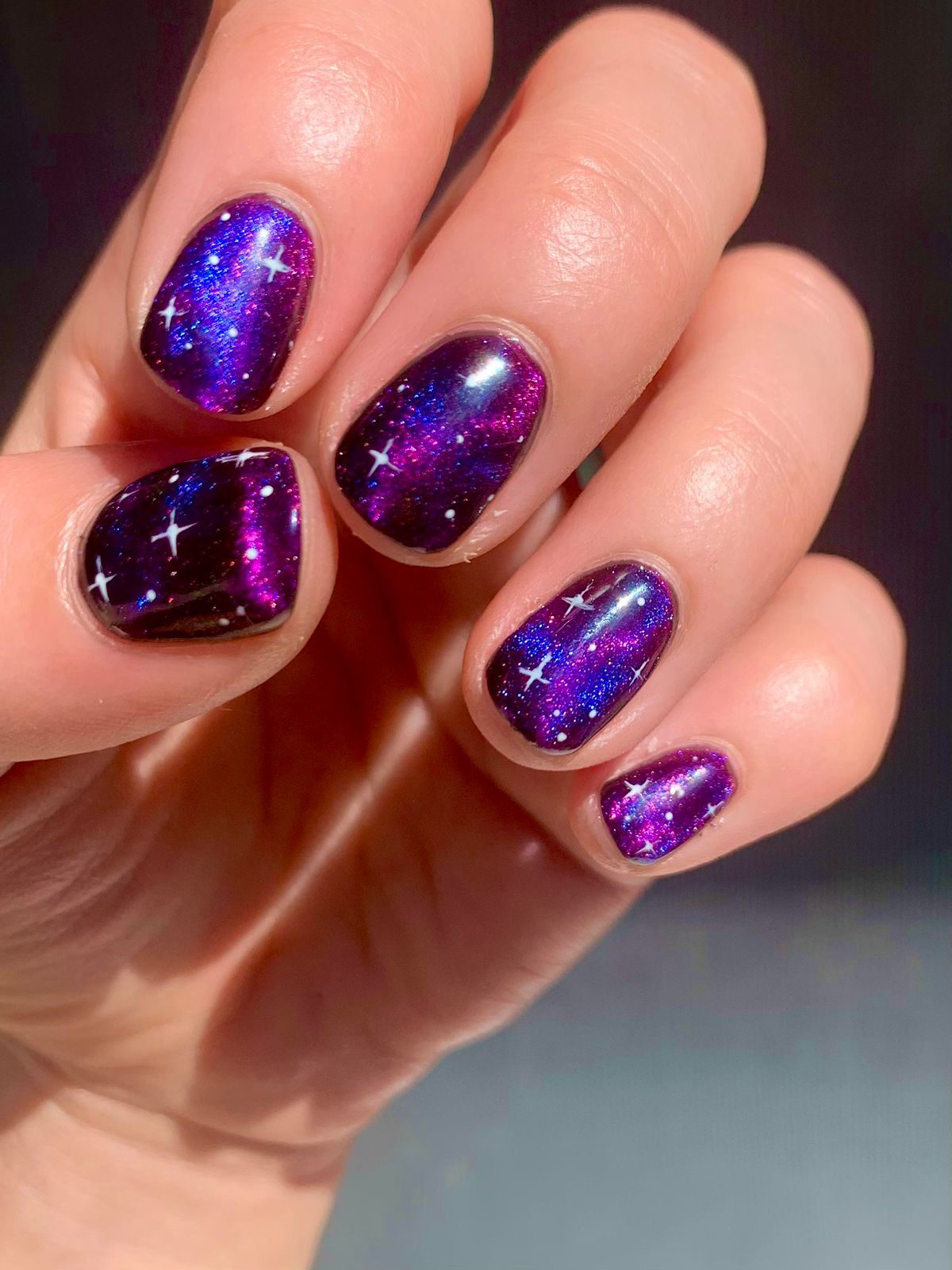 Short Oval Purple Blue Starry Shimmer Short Oval Purple Blue Starry Shimmer — Galaxy Nails 2027