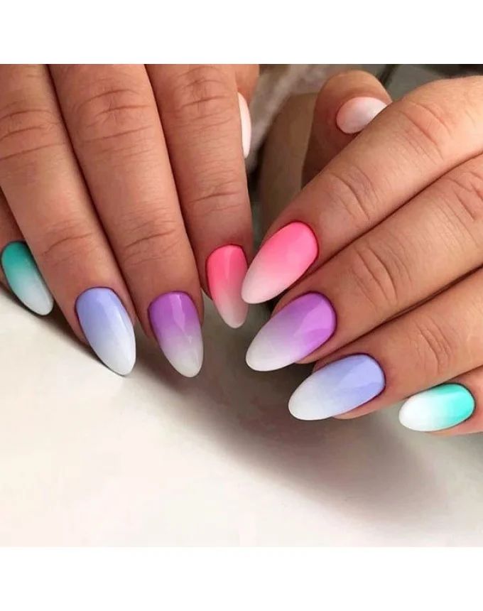 Pastel Rainbow Ombre Almond Nails Pastel Rainbow Ombre Almond Nails — Miami Nails 2027