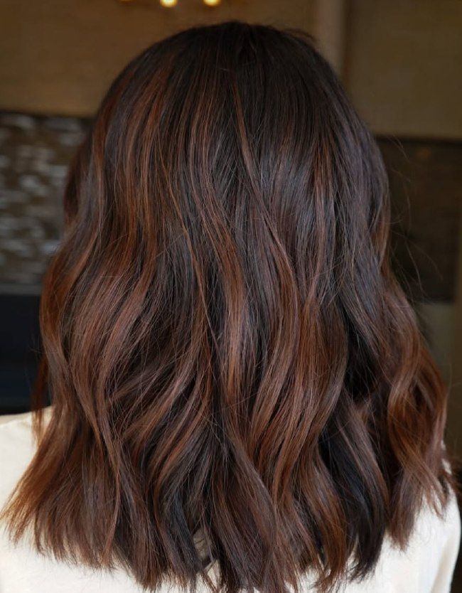 Rich Cinnamon Balayage On A Chin Lob — Balayage on Dark Brown Hair 2027